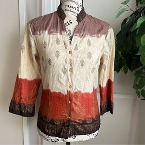 Quizz Vintage 3/4 Sleeve Button Down Paisley Print Top Multicolor Sz S